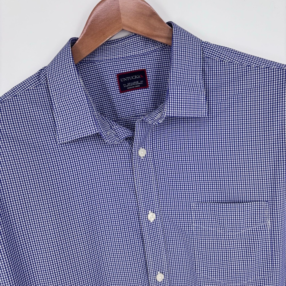 UNTUCKit Ducale Gingham Performance Shirt Mens XXL Blue Check Nylon Stretch